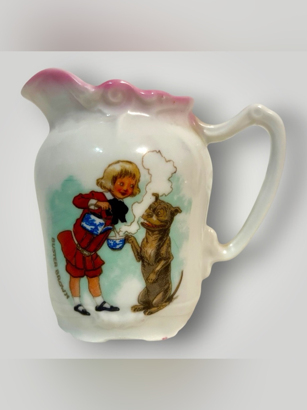 Antique Buster Brown Cartoon 1920s Creamer Great Color Graphics and Condition
